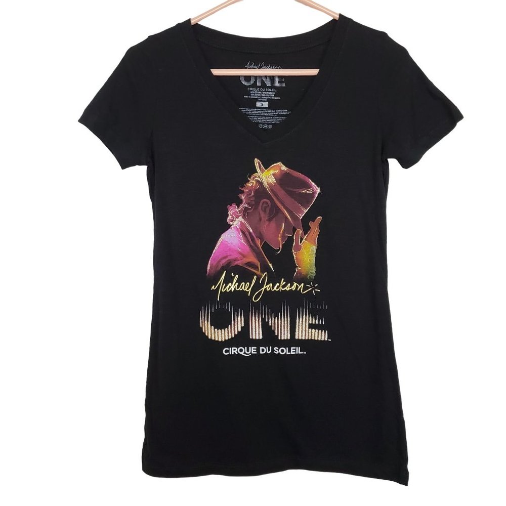 Michael Jackson One Cirque Du Soleil Women t shirt sz S v neck black graphic